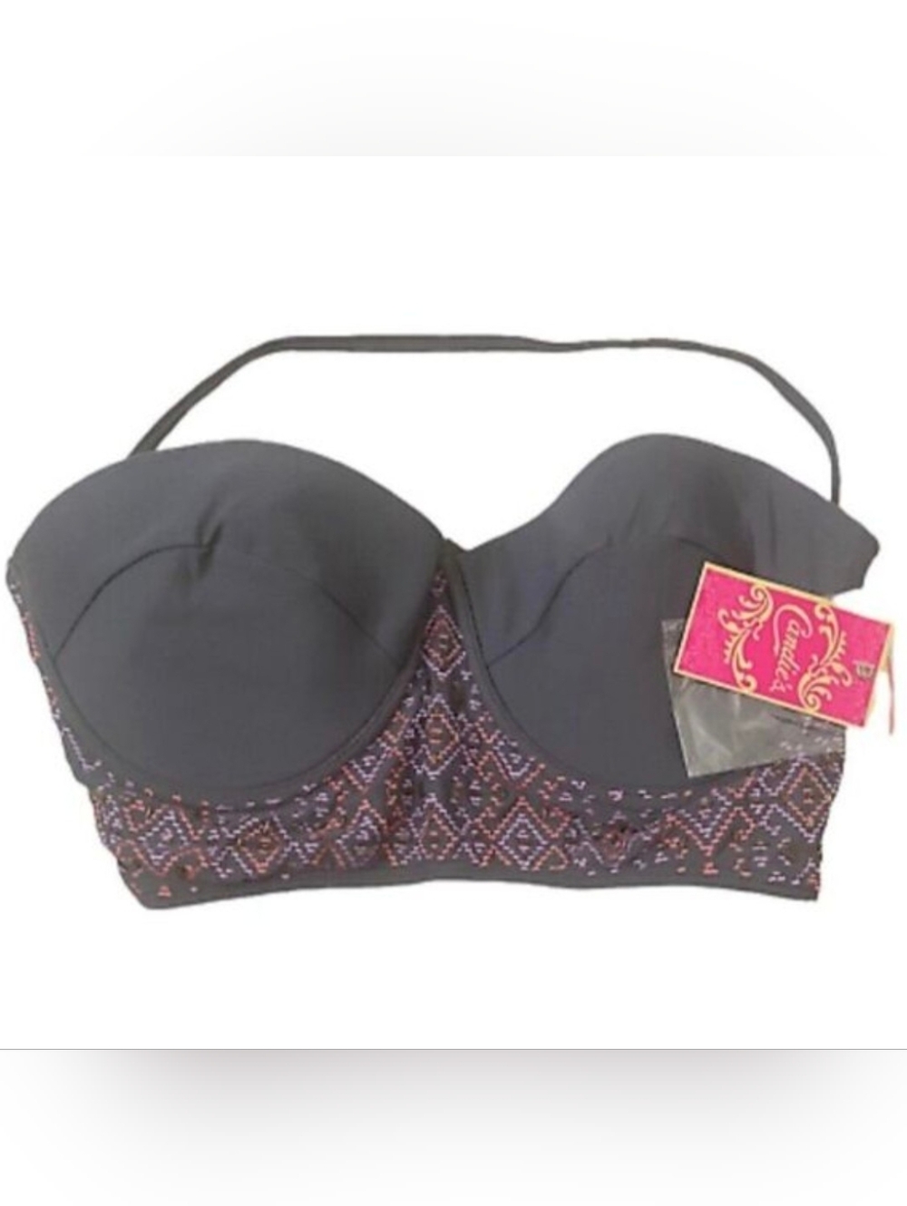 Candies Women's Swim Top Swimsuit S Grey Beaded Bandeau Padded Size Small $40.00